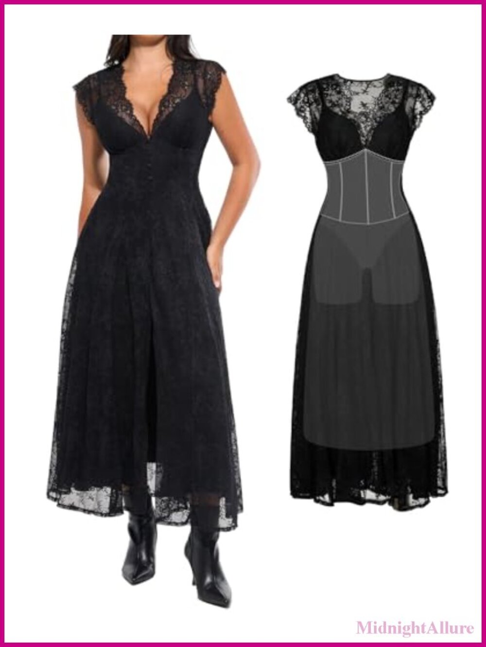 Popilush Lace Formal Cocktail Wedding Guest A-Line Maxi Dress